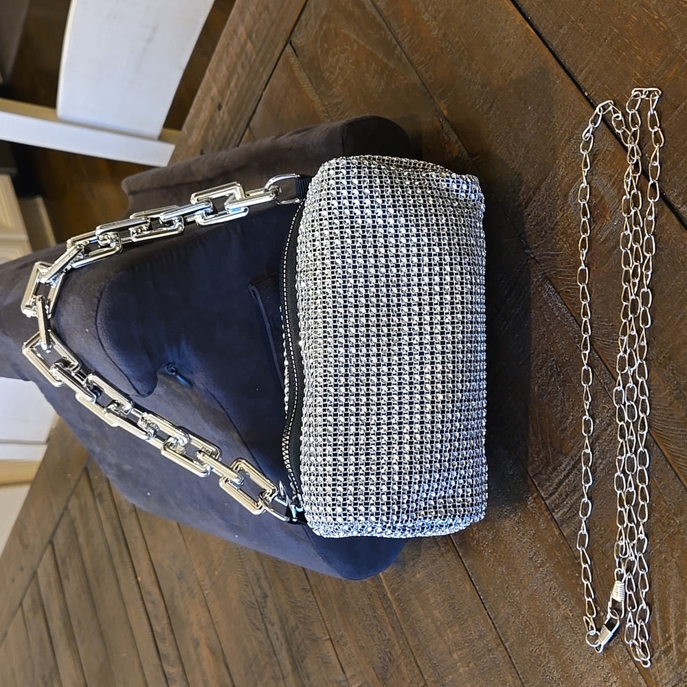 Silver Rhinestone Mesh Petite Bag